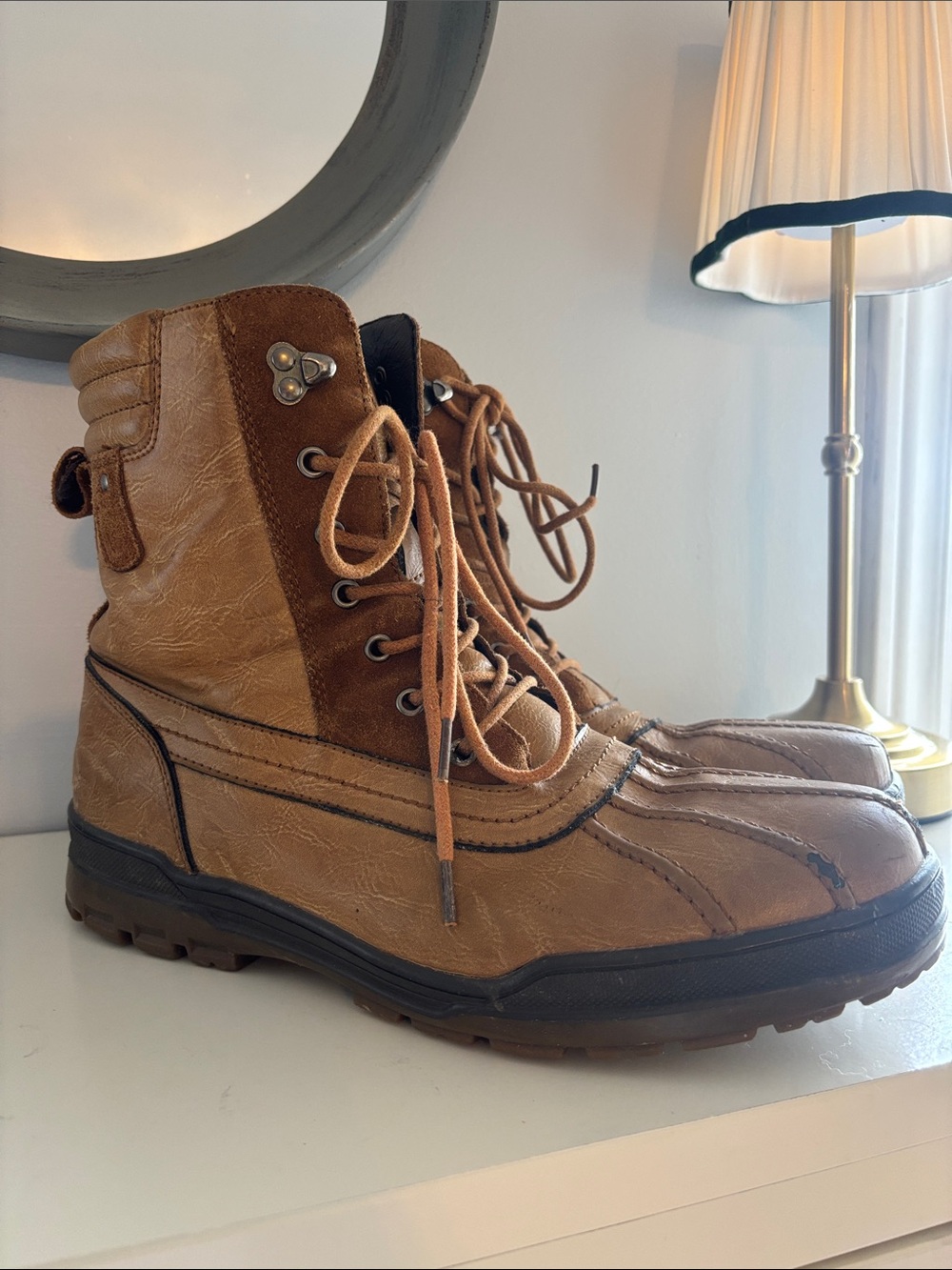 Men's Tan Lace-Up Waterproof Work Boots